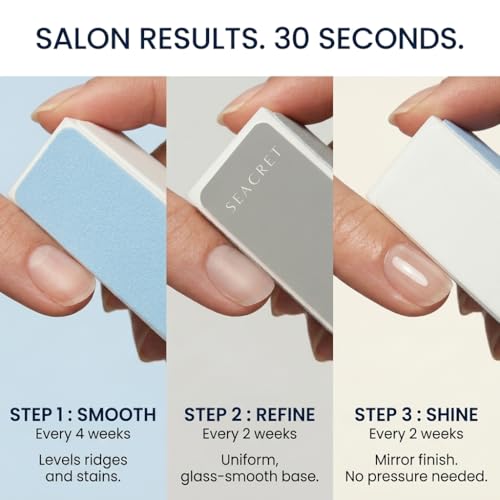 SEACRET Nail Buffer Block - 3-Way Salon Shine for Natural Nails, Smooths Ridges & Buffs to Glossy Finish Without Polish - Korean Made - Manicure & Pedicure, Pack of 2