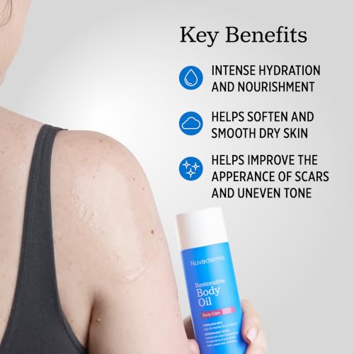 NUVADERMIS Restorative Body Oil for Scars, Stretch Marks & Dry Skin | Argan Oil, Rosehip Oil & Vitamin E | Lightweight, Fast-Absorbing Body Oil | 3.4 fl oz