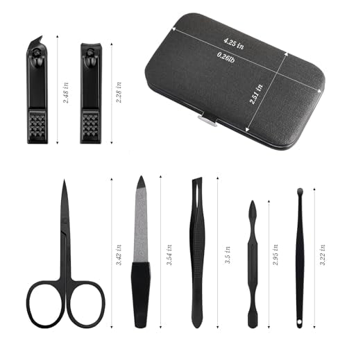 Manicure Pedicure Set Personal Care Nail Clipper Kit 7 PCS Manicure and Pedicure Kit Nail Care Kit for Men Suitable for Travel(Black) Present for Men Husband Boyfriend Parent black