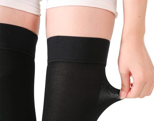 TOFLY 30-40mmHg Graduated Compression Stockings Thigh High Open Toe Pair 30-40mmhg Open-toe Black Medium