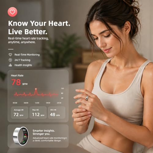 Smart Ring for Women & Men, Fitness Tracker Health Ring(Silver, 8) Silver #8