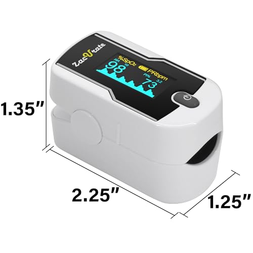Zacurate 500E-B Wireless Bluetooth Fingertip Blood Pulse Oximeter Monitor with FREE App, SpO2, Heart Rate, Plethysmograph, and Perfusion Index Finger Oxygen Sensor Meter