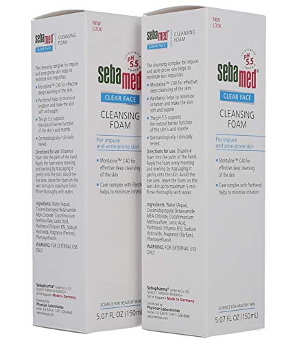 Sebamed Clear Face Cleansing Foam Gentle Face Wash for Impure Oily and Acne-prone Skin 5.07 Fluid Ounces (Pack of 2) 1 Count (Pack of 2)