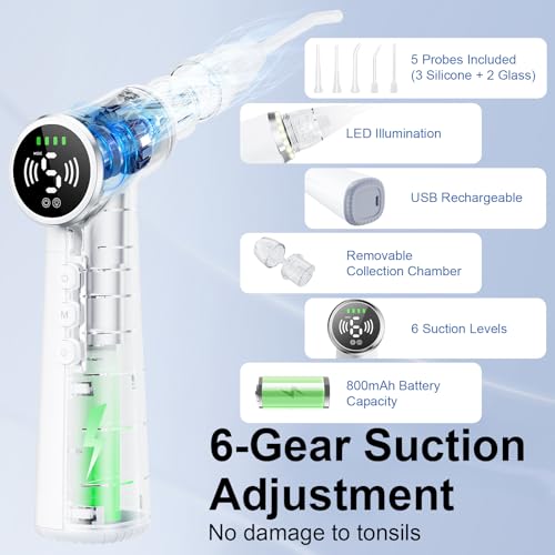 Upgraded Tonsil Stone Remover Tool – Rechargeable Tonsil Stone Vacuum with LED Light & 11-in-1 Probes, for Bad Breath Relief, Safe Silicone/Glass Tip for Tonsilloliths Removal OFF-White