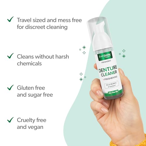 EverSmile FreshDent Denture and Partial Denture Cleaner + Teeth Whitening Spray – Travel Size Alternative to Cleaning Tablets That Eliminates Bacteria and Fights Bad Breath – 50ml + 10ml Pack 2 Count (Pack of 1)