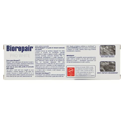 Biorepair: "Pro White" Whitening Toothpaste with microRepair - 2.5 Fluid Ounce (75ml) Tubes (Pack of 4) [ Italian Import ]