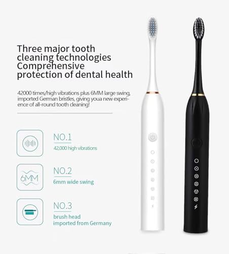 Two Pack Electric Toothbrush Rechargeable Toothbrushes for Adults and Teens with 8 Brush Heads