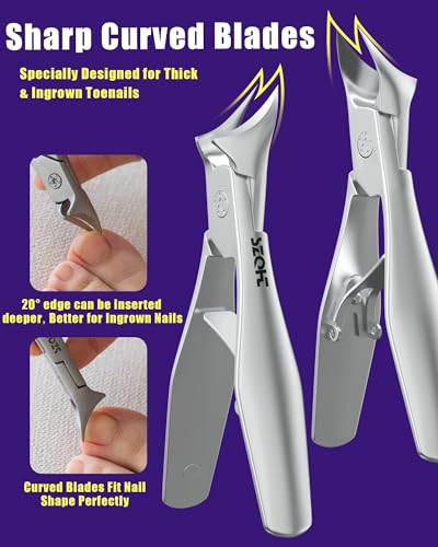 Toenail Clippers for Thick & Ingrown Toenails, Heavy-Duty Nail Clippers for Seniors, Men & Women, Ultra-Wide Jaw Toe Nail Clippers, Pedicure Tools for Feet, Stainless Steel Nail Cutter