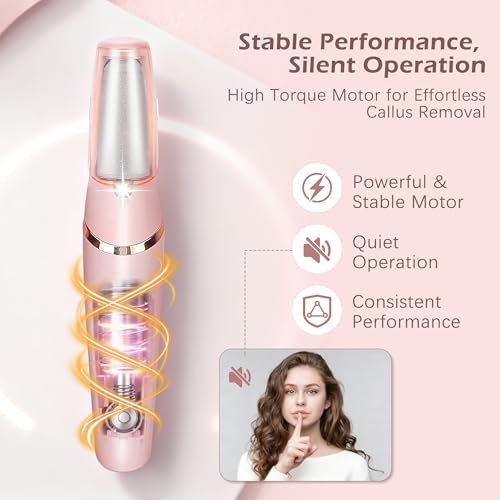 Glowelle Electric Foot Callus Remover, Electric Callus Remover for Foot, Rechargeable Portable Pedicure Tool Kit, Smooth Foot File Tools for Dead Hard Cracked Dry Skin, Foot Care for Women,Men Gift Pink