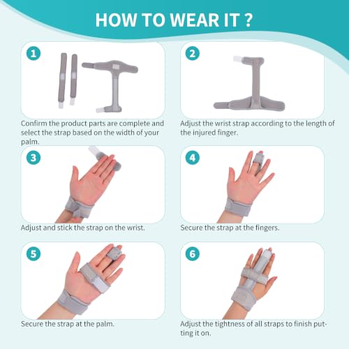 Single Trigger Finger Splint For Child, Aluminum Finger Brace Joint Stabilizer, Adjustable Composite Fabric Hand Brace and Wrist Brace Support for Middle, Index, Pinky or Ring Finger Support (Gray-M) Medium