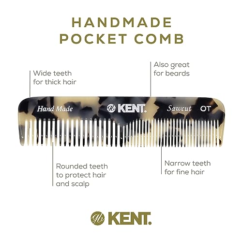 Kent OT TW Pocket Comb - Handmade Fine and Wide Tooth Hair Comb for Men, Women, and Kids - Travel, Beard, and Mustache Comb - Saw Cut and Hand Polished Made in England 2 Pack White Tokyo