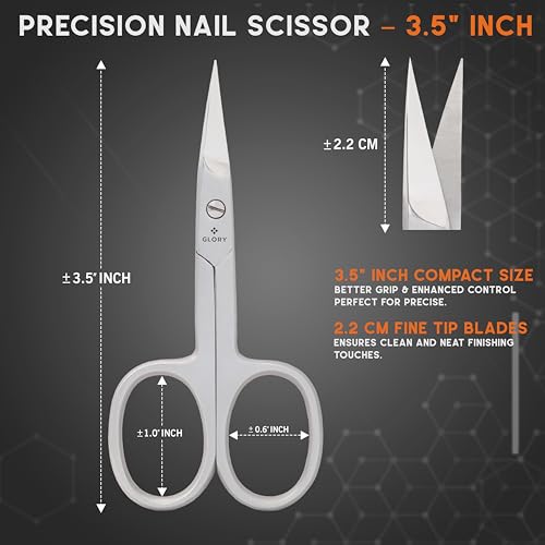 GLORY Professional Curved 3.5 Inch Nail Scissors, Premium Stainless Steel Manicure & Pedicure Scissors for Fingernails & Toenails, Sharp Precision Nail Cutting Scissors for Men & Women 3.5" Curved Nail - Classic