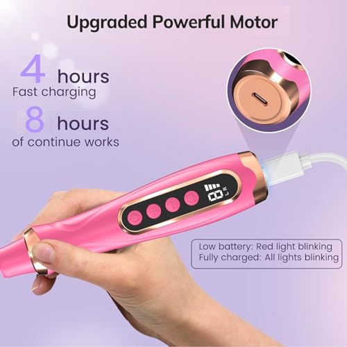 Professional Manicure Pedicure Kit Cordless Electric Nail File Set 6 Speed Cordless Nail Drill for Thick Nail Toenail Cuticle Hand Foot Care Nail Drill Tool(Rose) Rose