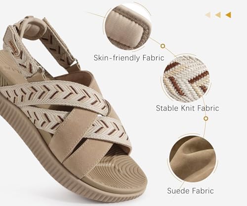 KuaiLu Womens Orthopedic Walking Sandals with Memory Foam Arch Support 8 Beige