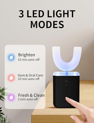 U-Shaped Electric Toothbrush for Adults, U-Shaped Electric Toothbrush with 4 Cleaning Modes, ultrasonic Toothbrush with IPX7 Waterproof Black