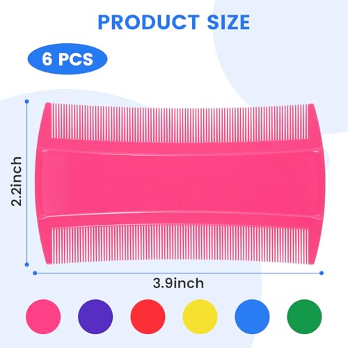 6 Pcs Lice Comb, 6 Color Detangling Fine Hair Combs for Lice Removal, Gentle Nit Fine Tooth Comb for Wet and Dry Hair, Safe for Pets and Human Use