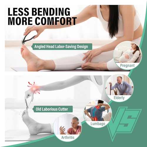 Upgrade Long Handled Toenail Clippers for Seniors with Lock, Large Toe Nail Clippers for Thick Toenails for Men Women, Wide Opening Slanted Fingernail Clippers with Catcher Precision Nail Cutter Set