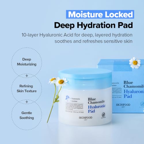 SKINFOOD Blue Chamomile Hyaluronic Pad Moisturizing Toner Pad Korean Skin Care