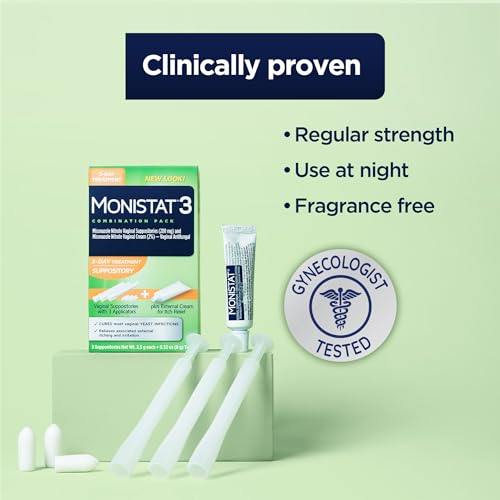 Monistat 3-Day Yeast Infection Treatment, Miconazole Vaginal Suppositories Suppositories + Itch Cream