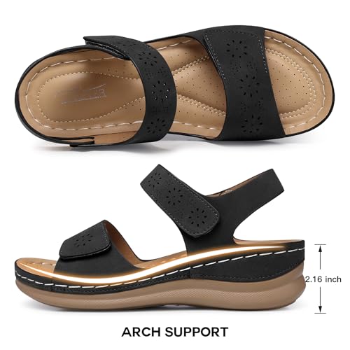 SHIBEVER Women Flat Sandals Comfortable: Arch Support Sandals Dressy 9 Black