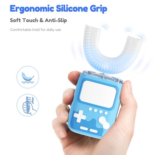Adult Ultrasonic Electric Toothbrush, u Shaped autobrush Toothbrush Game Console - Blue