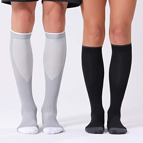FITRELL 3 Pairs Compression Socks for Women and Men 20-30mmHg-Circulation Support Socks Large-X-Large Black+white+grey
