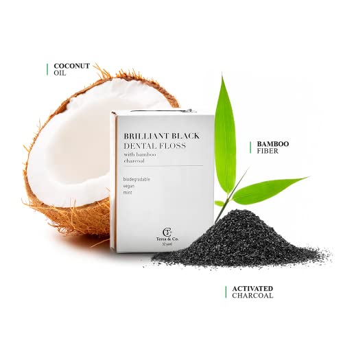 Terra & Co., Brilliant Black Dental Floss (3 Pack) | Organic Teeth Whitening Products | All Natural, with Activated Bamboo Charcoal | Vegan & Cruelty Free | Luxury Dental Care 96 Foot (Pack of 3)