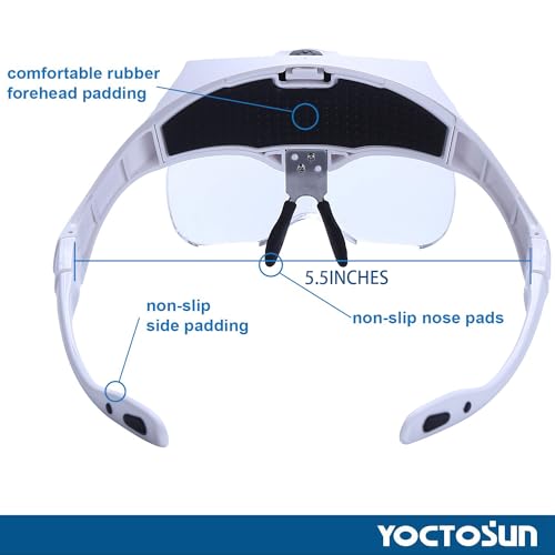 YOCTOSUN Magnifying Glasses with LED Light,5 Lenses,Headband,Storage Case Led Head Magnifier with Storage Case
