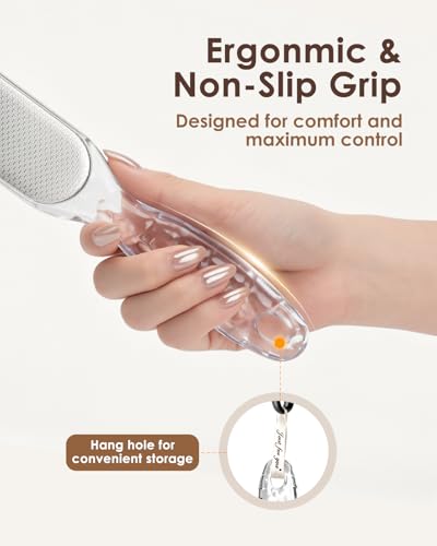 Foot File, Stainless Steel Foot Callus Remover, Double-Sided Pedicure Tool for Hard & Dead Skin, Long-Lasting Foot Scrubber for Smooth, Soft Feet (Transparent)