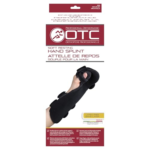 OTC Soft Resting Hand Splint, Night Immobilizer for Wrist, Fingers and Thumb, Stroke Hand, Black, Large/X-Large Large - X-Large Left Hand