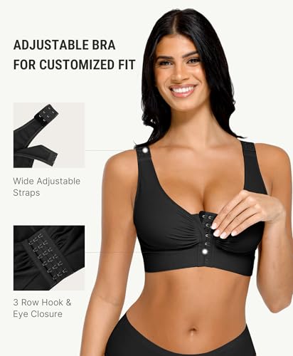 FeelinGirl Post Surgery Compression Bra for Women's Front Closure Bra XX-Large Black