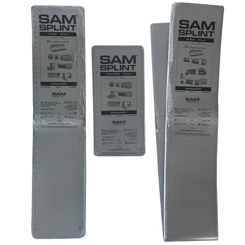 Rescue Essentials SAM Splint 3X Combo Pack – Moldable Aluminum Foam Splint for Fractures, Sprains & Strains – Lightweight, Reusable, Radiolucent Emergency Splint Set (1 Each 4.25" x 9", 18", 36"), Charcoal Gray – Professional First Aid Immobilization