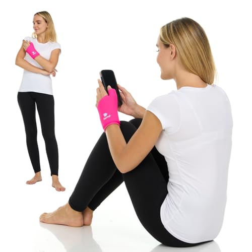 FOMI Wrist Solid Gel Ice Pack | Hot Cold Hand and Thumb Compression Sleeve Wrap for Carpel Tunnel, Arthritis, Tendonitis, Bruises, Swelling, Sports Injuries Pain Relief (Pink - Small/Medium) Pink - Small/Medium