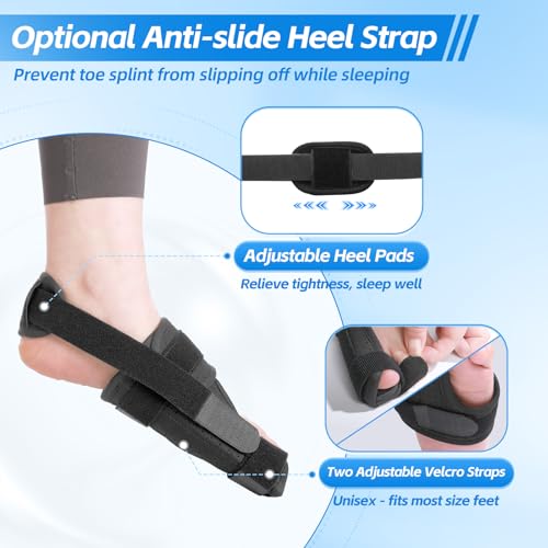 Broken Big Toe Brace Splint, Turf Toe Brace Support for fracture, Broken, Sprains, Arthritis, Women & Men, with 2 Removable Metal Plates - Black Left