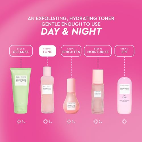 Glow Recipe PHA + BHA Face Toner, Korean Exfoliating Toner for Pores, Gentle Chemical Exfoliant + Hydrating Toner, Watermelon, Cactus Water + Glycerin (150ml) 5 Fl Oz (Pack of 1) Full Size