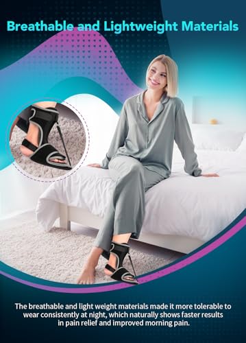 Plantar Fasciitis Night Splint with Massage Ball for Plantar Fasciitis Relief, Comfortable Plantar Fasciitis Brace for Achilles Tendonitis Heal Spur Foot-drop Flat-arch, Free Size for Men and Women - Black, 1 Pack Black-1 Pack