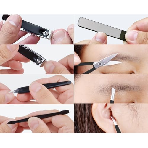 HANTEKAS Manicure Pedicure Set 8pcs Stainless Steel Nail Clippers Kit Fingernail Toenail Clippers Cutters with Leather Case for Home Workplace Outdoor Travel Salon Gift for men women family friends