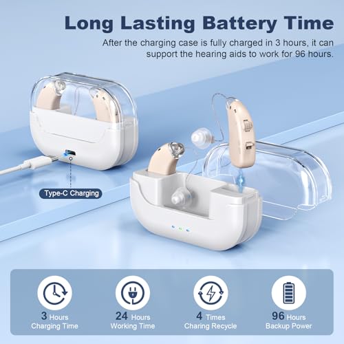 Rechargeable Hearing Aids for Adults & Seniors, hearing aids, Noise Cancelling Behind-the-Ear Amplifiers – Portable Charging Case, Lightweight, Stepless Volume Adjustment (Brown) Brown