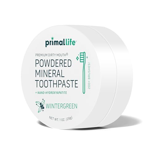 Primal Life Organics - Dirty Mouth Toothpowder, Tooth Cleaning Powder, Flavored Essential Oils with Natural Kaolin & Bentonite Clay, Good for 200+ Brushings, Organic, Vegan (Wintergreen, 1 oz) 1 Ounce (Pack of 1) Wintergreen