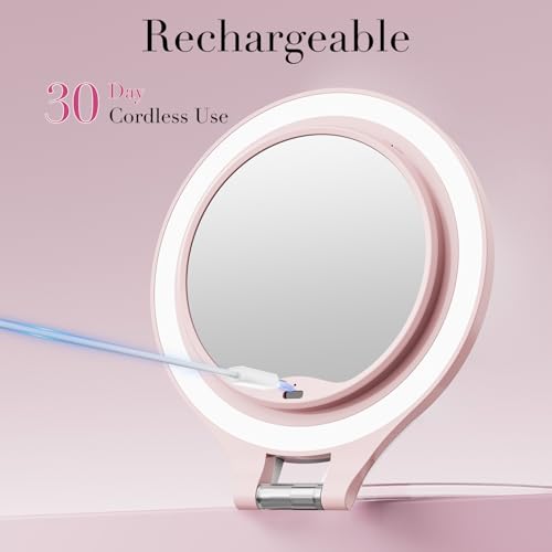 Magnifying Mirror with Light Double Sided travel mirror with light Pink