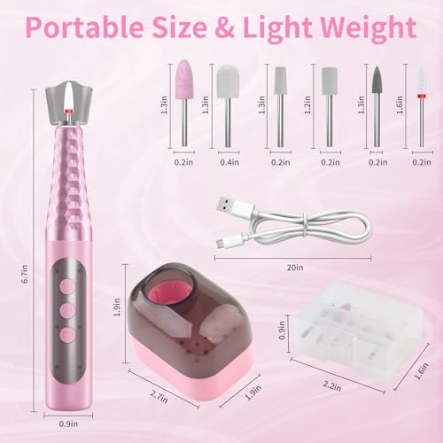 Cordless Electric Nail File with Safety Pause Function,FyndAna Portable Nail Drill Set for Crystal Gel Dip Powder Nails,Rechargeable Manicure Pedicure Tools Polish Set,Pink