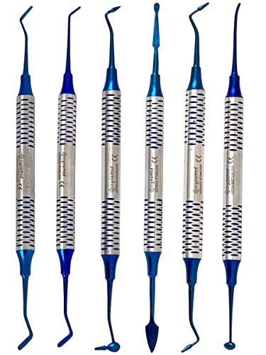 German Stainless-Dental Composite Resin Filled Scraper Non Stick Filling Instruments Kit-Dental Filling Spatula,Double Headed Dental Restoration Tool Blue Titanium