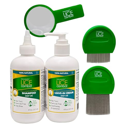 Lice Combat Treatment Kit | Shampoo, Leave-in Cream, Two Combs and Magnifying Glass | Manages Super Lice & Nits | Repels & Prevents | Pesticide Free | 100% Natural Essential Oils