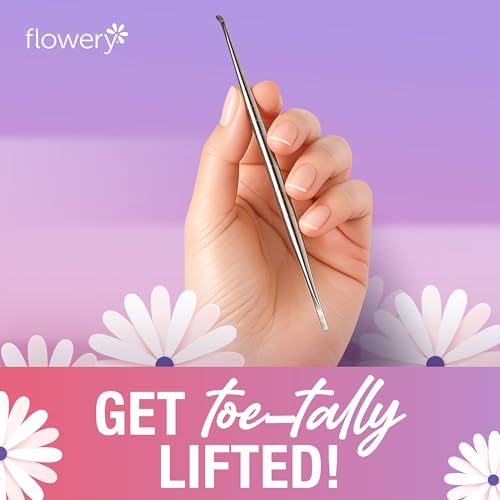 Flowery Ingrown Toenail Lifter - Stainless Steel Ingrown Toenail Tool, Dual-Ended Design with Lifter & Spatula, Nail Cleaner, Pedicure Tool