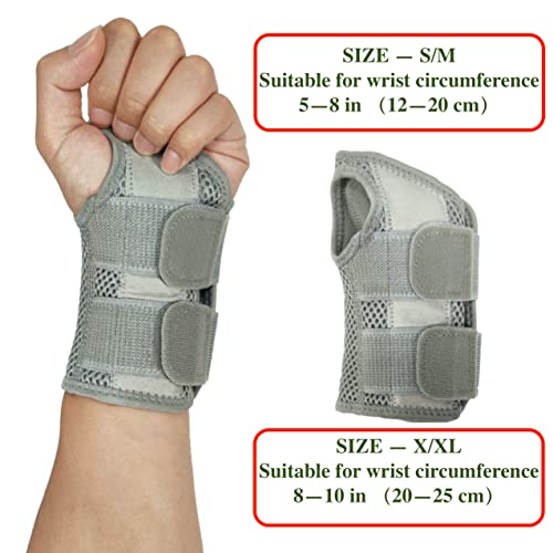 Wrist Brace for Carpal Tunnel Relief Night Support, Hand Brace with 2 Stays for Women Men, Adjustable Wrist Support Splint for Right Left Hands for Tendonitis, Arthritis, Sprains Small Left Hand-Gray-S/M