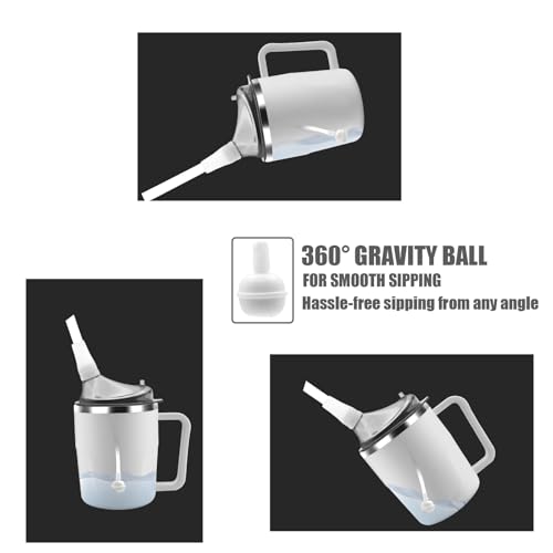 Adult Spill Proof Cup for Elderly, 3 in 1 Stainless Steel Sippy Cup with Straw and 2 Lids, Suitable for Seniors Disabled Patients Limited Mobility, 14 OZ