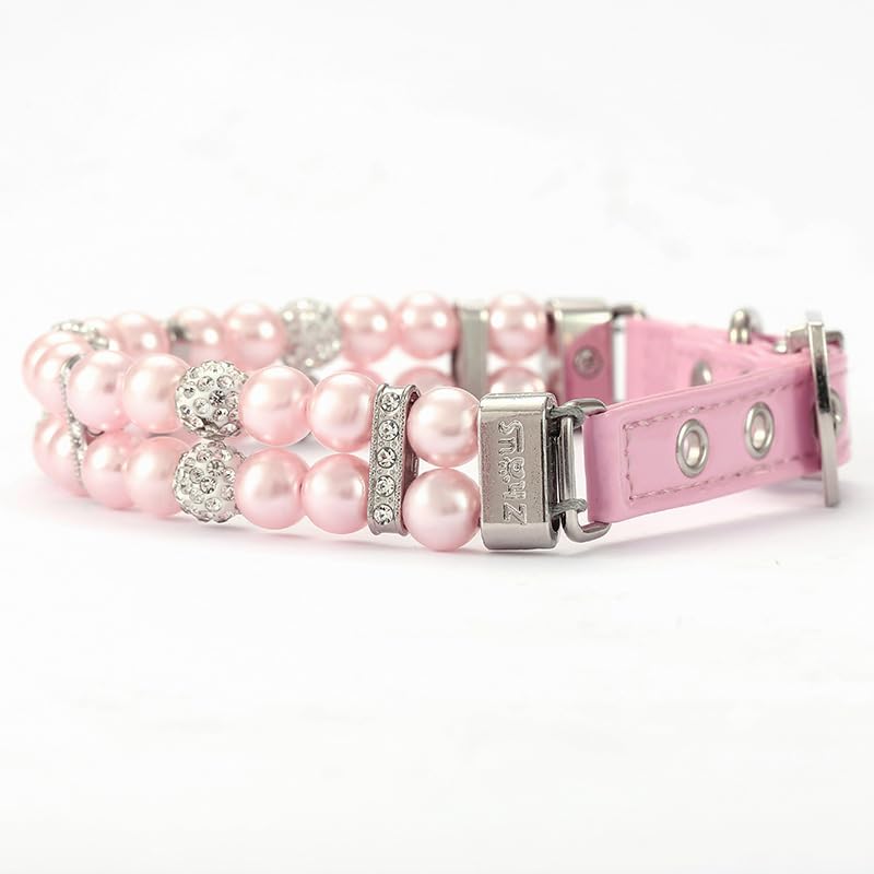 Pink Pearl Dog Collar, Crystal Fancy Bling Pearl Cat Collar Girl Puppy Collars Rhinestone Luxury Beaded Necklace Diamond Pet Jewelry for XXS XS Small Medium Female Dogs Cats, XS Pink XS(Neck 6-8") - BeesActive Australia