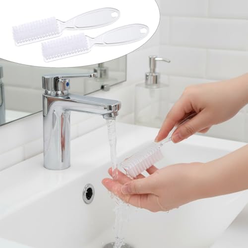5pcs Nail Brush Fingernail Cleaner Handle Grip Nail Brush Scrub Cleaning Brushes Manicure Tools Kit for Toes and Nails Women Men, Pedicure Nails Scrubber (Clear)