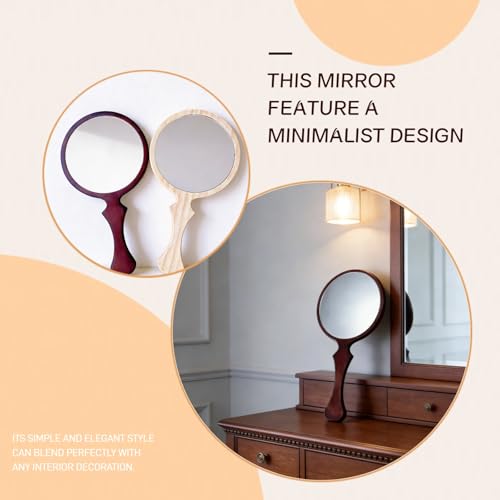 Tumecos Wooden Hand Mirror, Round Handheld Mirror with Fish Tail Handle, Natural Pine Wood, Large & Small Size Options, Vanity Makeup Mirror with Non-Distortion Glass, for Home/Salon Gift, Large Walnut Brown 11"L x 5.7"W