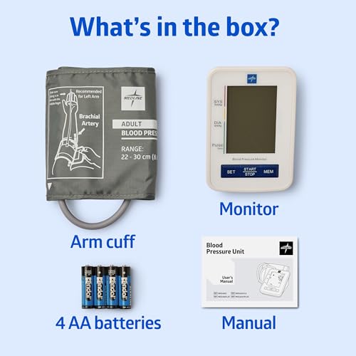 Medline digital Blood Pressure Monitor, Adult Upper Arm Cuff, Digital LCD Display, Stores Up To 90 Readings, Batteries includedes